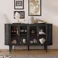 Farmhouse Wood Sideboard Buffet Cabinet with Glass Doors and Adjustable Shelves for Kitchen, Dining Room, or Living Room