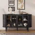 Farmhouse Wood Sideboard Buffet Cabinet with Glass Doors and Adjustable Shelves for Kitchen, Dining Room, or Living Room
