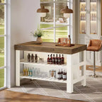 Meuble de bar Lantine avec étagères de rangement, armoire de bar de 140 cm de hauteur de comptoir de style ferme pour cuisine ou salle à manger, marron