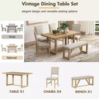 Ensemble de salle à manger GDFStudio Monica 6 pièces avec table en bois de 152 cm et chaises et banc rembourrés