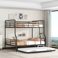 Full XL over Queen Metal Bunk Bed with Trundle, Convertible into 2 Separate Beds, Heavy-Duty Iron Bed Frame for Kids Teens