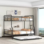 Full XL over Queen Metal Bunk Bed with Trundle, Convertible into 2 Separate Beds, Heavy-Duty Iron Bed Frame for Kids Teens