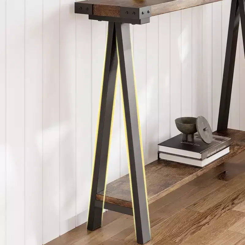 Console de ferme GustoWave avec rangement, table d'entrée étroite à 2 niveaux avec cadre en métal et MDF pour le salon - Rustique
