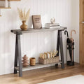 GustoWave Farmhouse Console Table with Storage, 2 Tier Narrow Entry Table with with Metal Frame and MDF for Living Room - Rustic