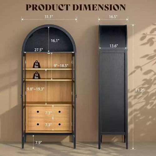 Meuble de rangement haut AMERLIFE 71 avec portes vitrées et tiroirs pour salon, chêne noir
