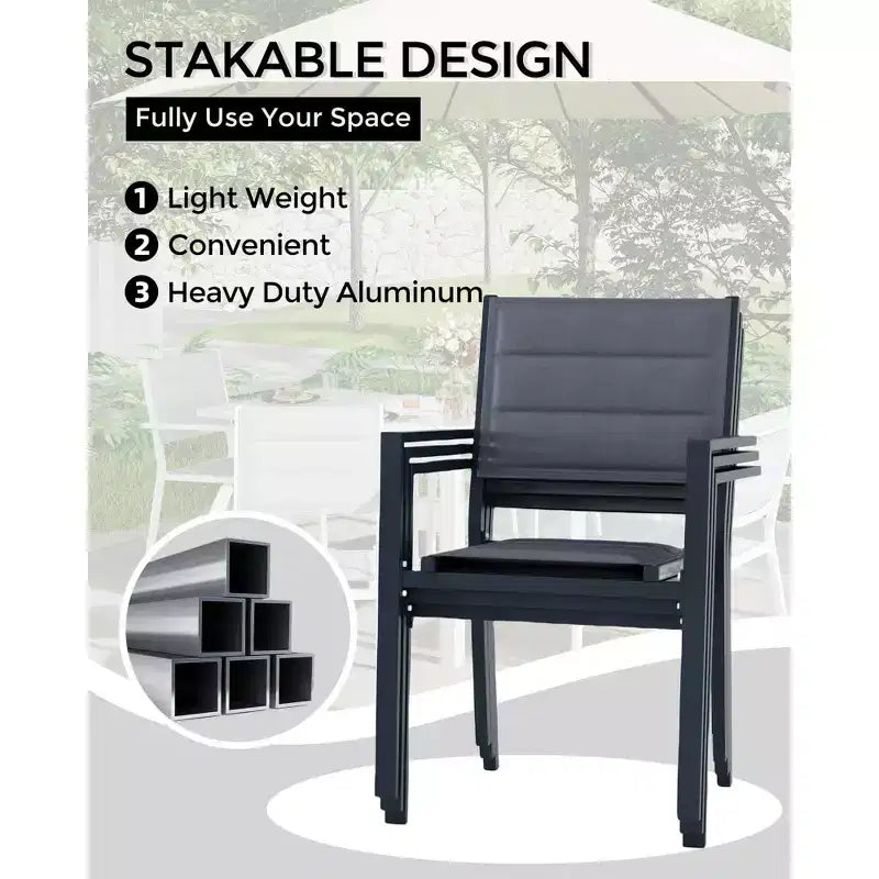 COZONY Ensemble de 4 chaises de salle à manger d'extérieur, chaises de terrasse résistantes aux intempéries avec accoudoirs, cadre en métal pour pelouse, terrasse, balcon et bord de piscine