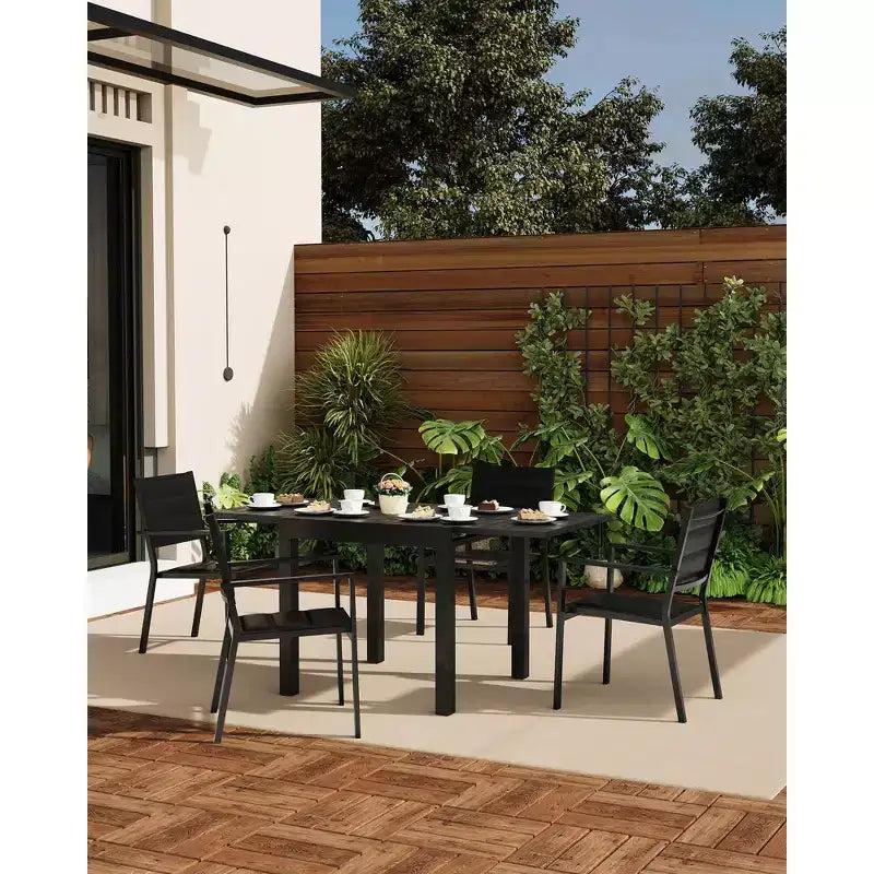 COZONY Ensemble de 4 chaises de salle à manger d'extérieur, chaises de terrasse résistantes aux intempéries avec accoudoirs, cadre en métal pour pelouse, terrasse, balcon et bord de piscine