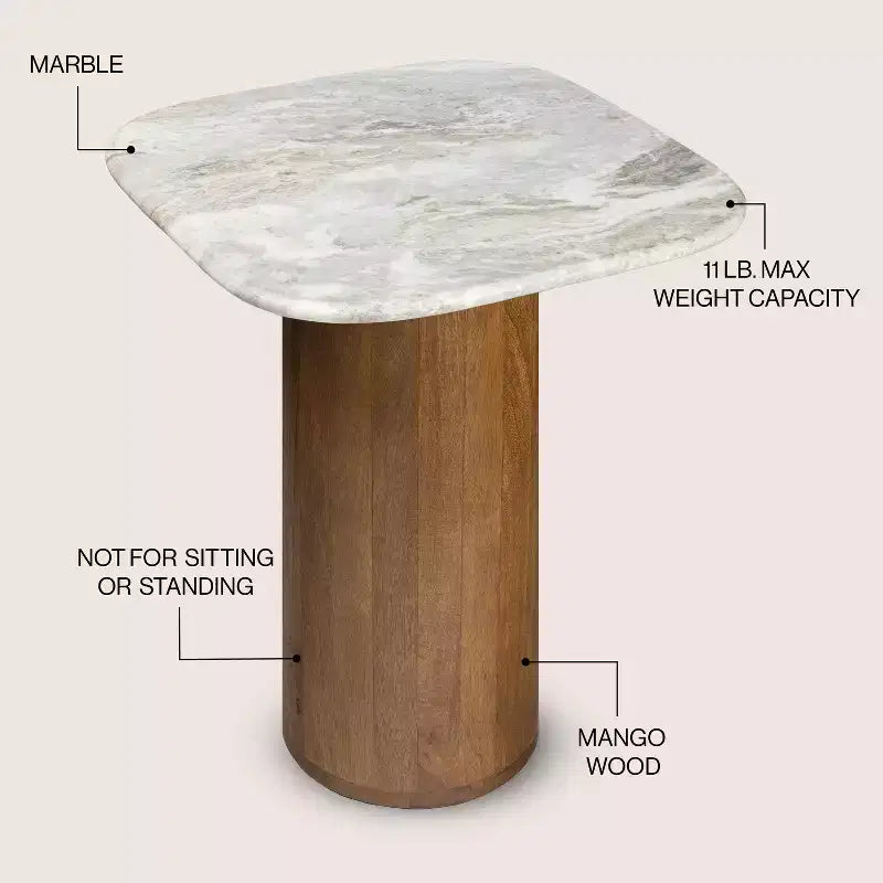 JONATHAN Y Milos 18 Table d'appoint carrée rustique minimaliste en marbre et bois