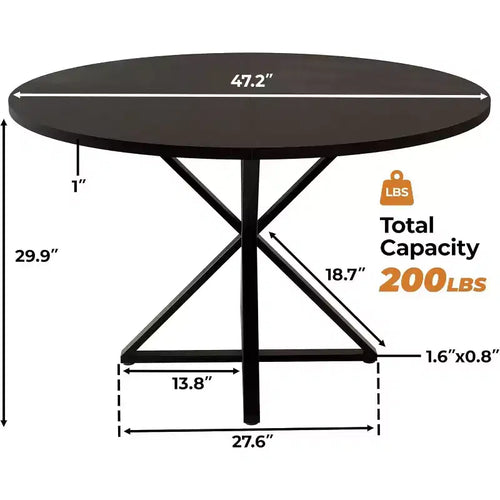 Table de salle à manger ronde de 120 cm pour 4 personnes, tables de cuisine en bois avec pied en métal et plateau en 4 parties, peu encombrante, table de dîner circulaire pour la maison
