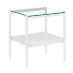 Lot de 2 tables d'appoint modernes avec tiroir - Tables de chevet en MDF grain de bois rustique et plateau en verre trempé pour chambre et salon