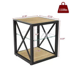 Lot de 2 tables d'appoint modernes avec tiroir - Tables de chevet en MDF grain de bois rustique et plateau en verre trempé pour chambre et salon