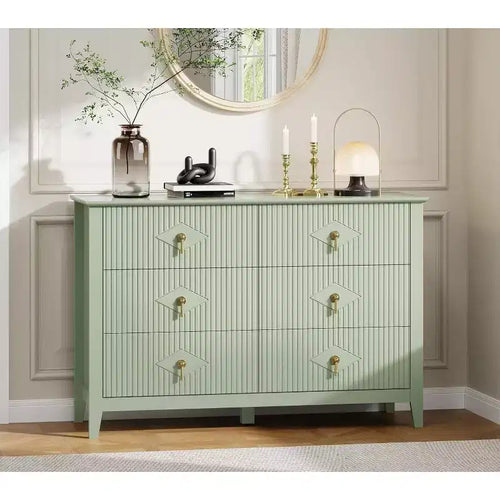 Acekool 47.2 6-Drawer Fluted Dresser, Modern Storage Chest for Bedroom, Living Room