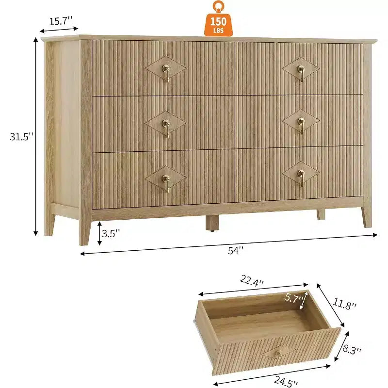 Acekool 54 Commode 6 Tiroirs Cannelés, Commode de Rangement Moderne, pour Placard ou Couloir