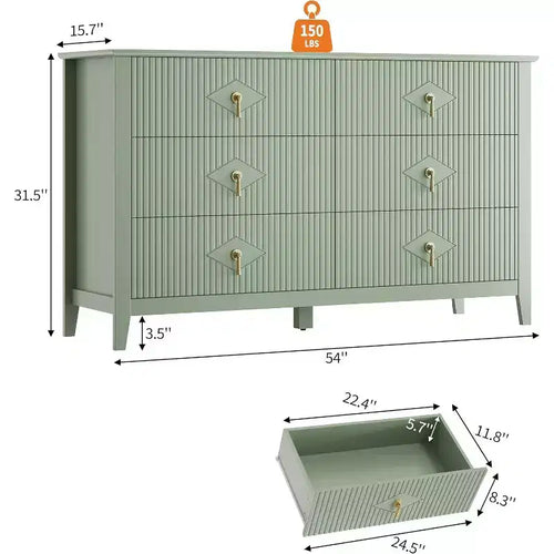 Acekool 54 Commode 6 Tiroirs Cannelés, Commode de Rangement Moderne, pour Placard ou Couloir