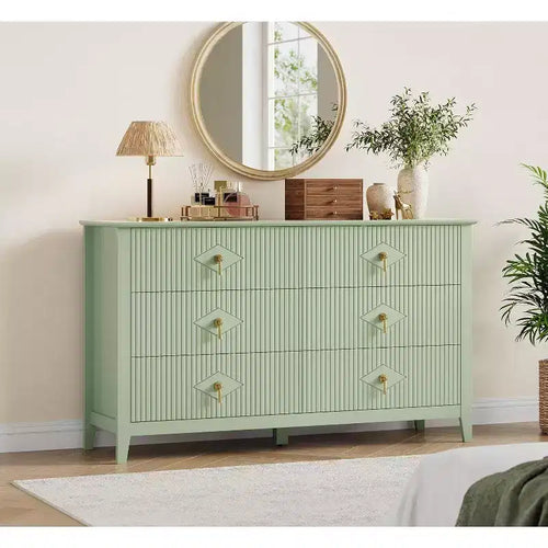 Acekool 54 6-Drawer Fluted Dresser, Modern Storage Chest, Closet or Hallway