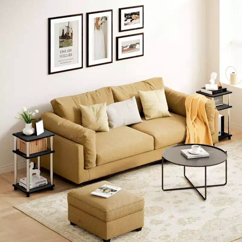 HOMLUX Lot de 2 tables d'appoint à 3 niveaux, table de chevet avec étagère de rangement