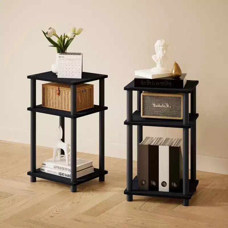 HOMLUX Lot de 2 tables d'appoint à 3 niveaux, table de chevet avec étagère de rangement