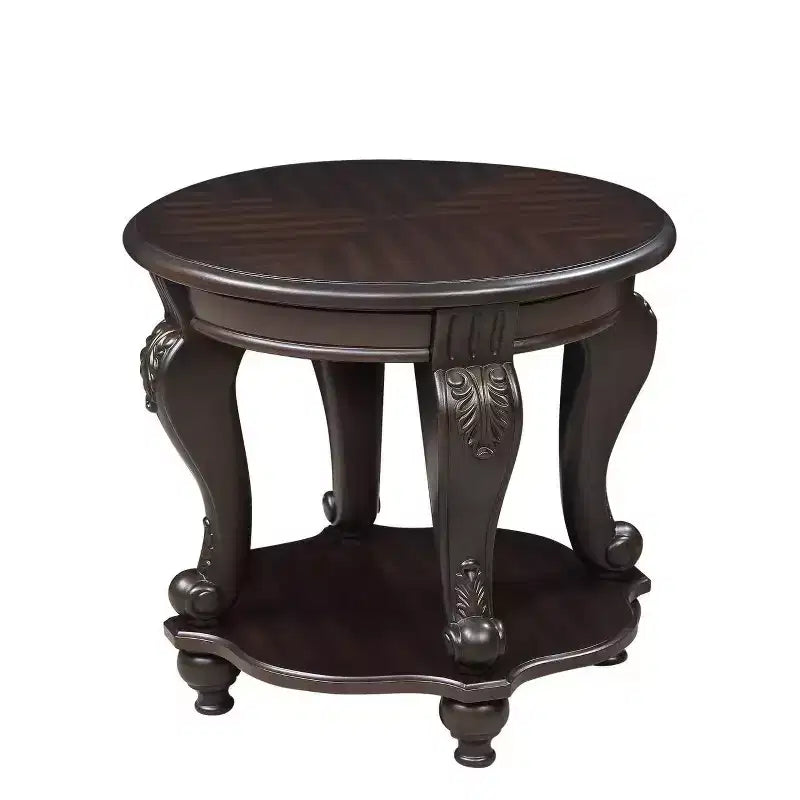 Table d'appoint ronde bicolore Hostack 22'', Table d'appoint de canapé en bois massif avec étagère pour salon, Espresso