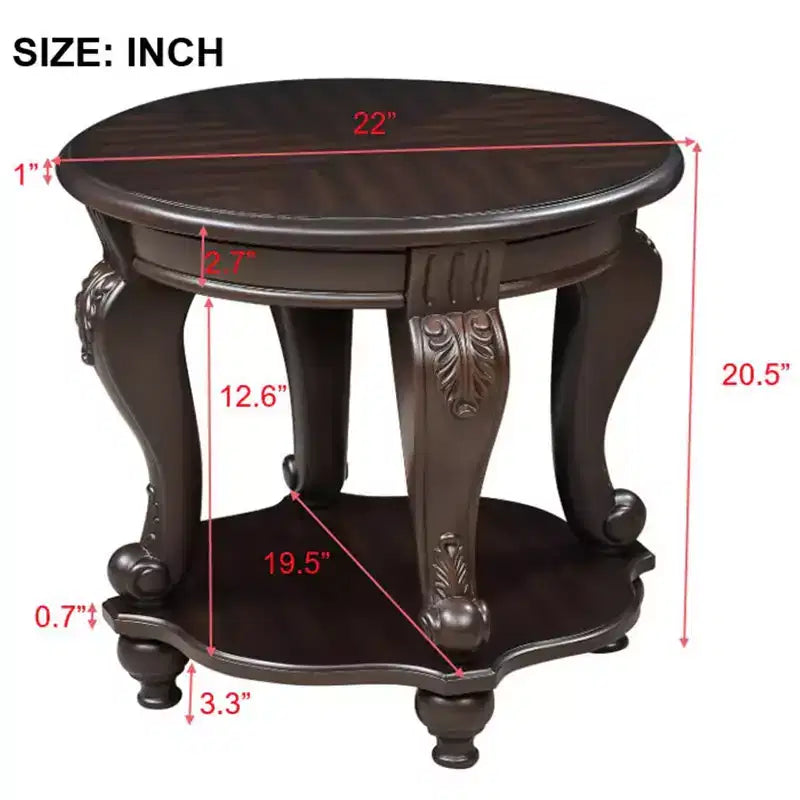 Table d'appoint ronde bicolore Hostack 22'', Table d'appoint de canapé en bois massif avec étagère pour salon, Espresso