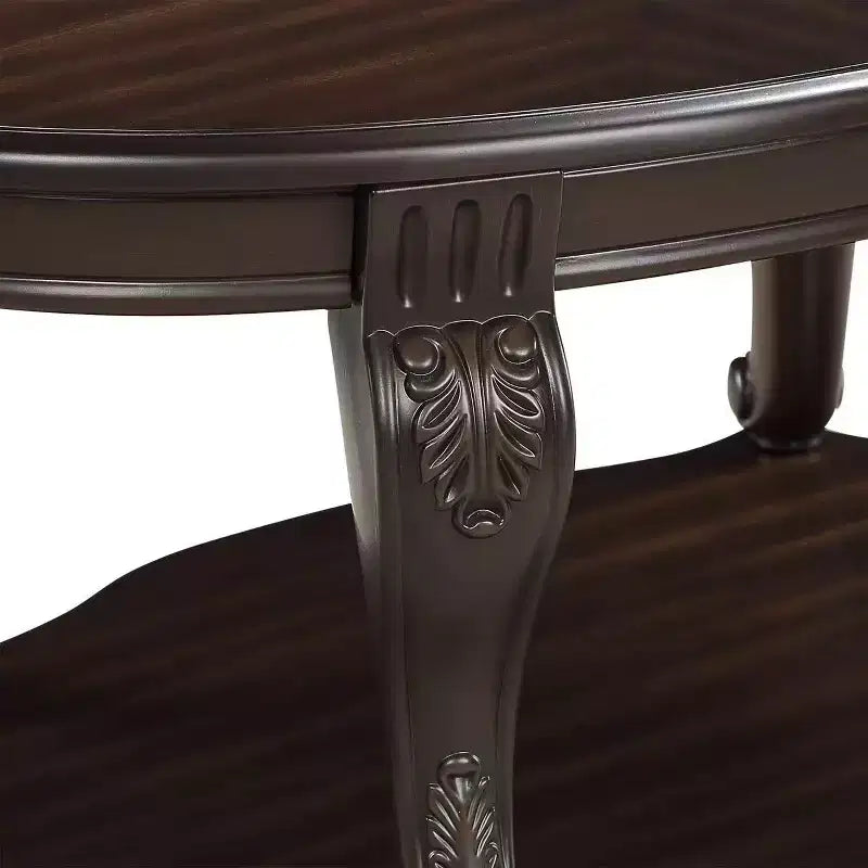 Table d'appoint ronde bicolore Hostack 22'', Table d'appoint de canapé en bois massif avec étagère pour salon, Espresso
