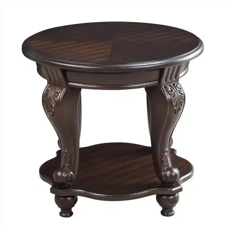 Table d'appoint ronde bicolore Hostack 22'', Table d'appoint de canapé en bois massif avec étagère pour salon, Espresso