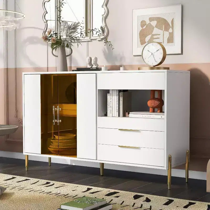 Armoire de rangement moderne avec portes en acrylique, étagères réglables pour cuisine, salle à manger, salon, couloir, bureau à domicile, organiseur spacieux