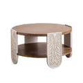 CLIHOME Carved Wooden Coffee Table, Retro End Table with Double-Layer Storage, Palace Style Bedside Table for Small Spaces