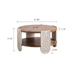 CLIHOME Table basse sculptée en bois, Table d'appoint rétro avec rangement double couche, Table de chevet de style palais pour petits espaces