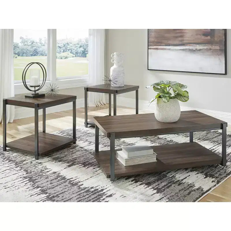 Signature Design by Ashley Trindwick – Ensemble de 3 tables basses avec tables d'appoint – Fini marron/gris acier