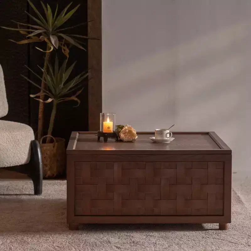 Table Basse de Ferme CLIHOME avec Rangement, Grande Table Basse Carrée pour Salon, Marron