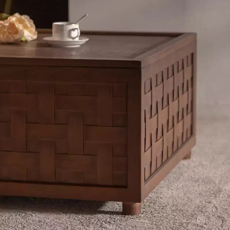 Table Basse de Ferme CLIHOME avec Rangement, Grande Table Basse Carrée pour Salon, Marron