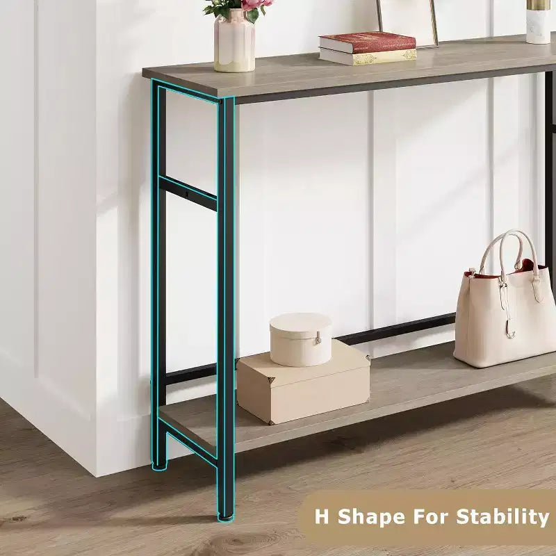 Console de 39 po, table de canapé étroite à 2 niveaux, table derrière le canapé avec étagère réglable, console de salon, couloir, entrée
