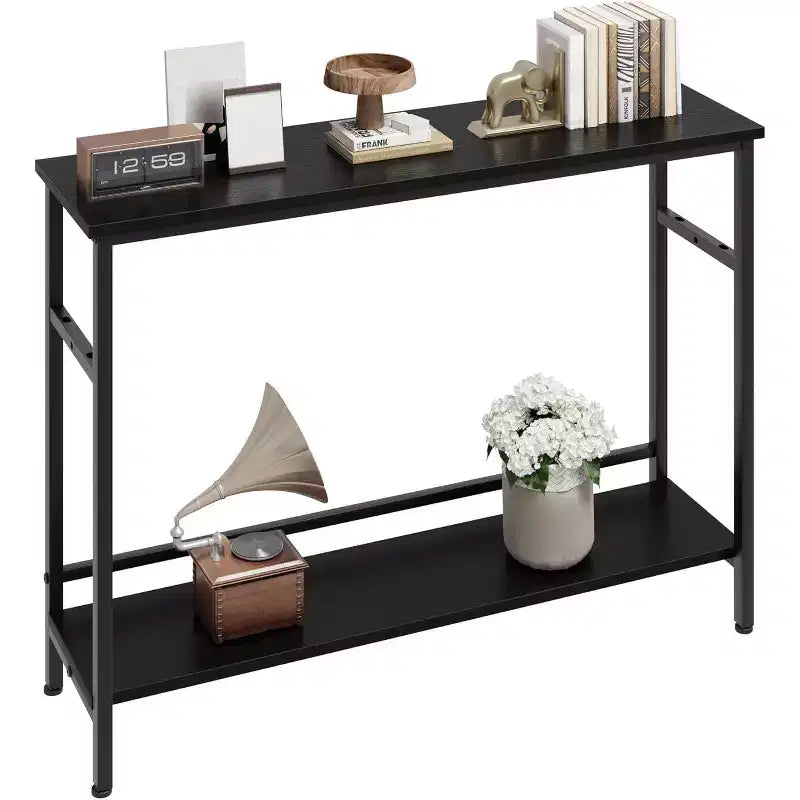 Console de 39 po, table de canapé étroite à 2 niveaux, table derrière le canapé avec étagère réglable, console de salon, couloir, entrée
