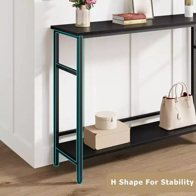 Console de 39 po, table de canapé étroite à 2 niveaux, table derrière le canapé avec étagère réglable, console de salon, couloir, entrée