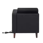 Fauteuil de réception HERCULES Artemis rembourré à accoudoir droit de Flash Furniture, 2 prises CA/1 port USB/1 port USB-C et pieds en bois de noyer avec patin de sol réglable