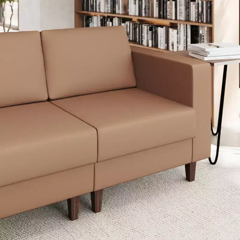 Fauteuil de réception HERCULES Artemis rembourré à accoudoir droit de Flash Furniture, 2 prises CA/1 port USB/1 port USB-C et pieds en bois de noyer avec patin de sol réglable