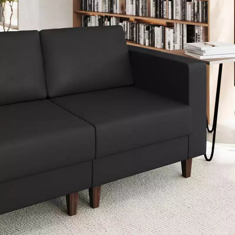 Fauteuil de réception HERCULES Artemis rembourré à accoudoir droit de Flash Furniture, 2 prises CA/1 port USB/1 port USB-C et pieds en bois de noyer avec patin de sol réglable
