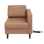 Fauteuil de réception HERCULES Artemis rembourré à accoudoir droit de Flash Furniture, 2 prises CA/1 port USB/1 port USB-C et pieds en bois de noyer avec patin de sol réglable