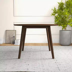 Table à manger 48 po en noyer massif de style milieu de siècle, bord biseauté sécuritaire pour enfants, 4 places, fini teinté brun