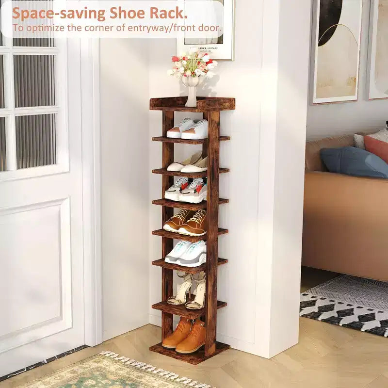 Tree City - Meuble à Chaussures Vertical en Bois à 7 Niveaux de 114 cm pour Entrée, Placard et Petits Espaces, Peut Contenir 7 à 10 Paires
