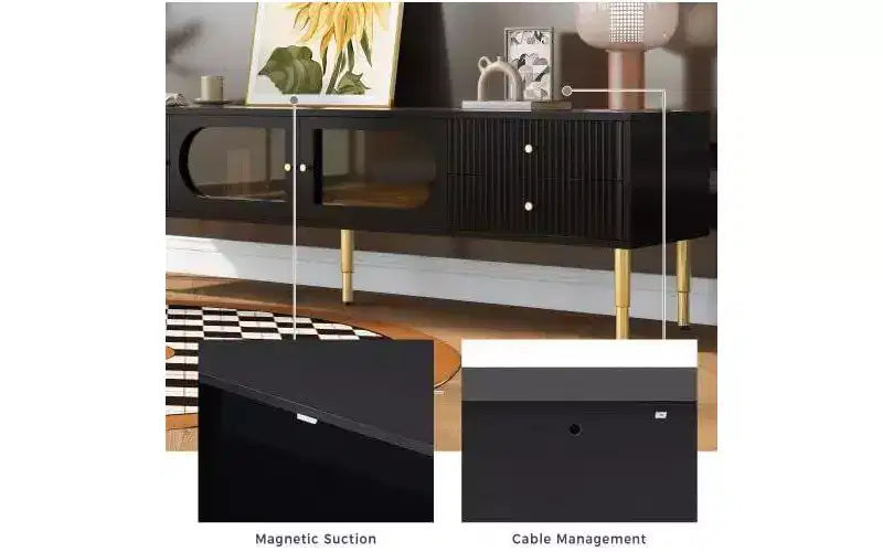 Meuble TV Acekool avec tiroirs de rangement et armoires, console multimédia facile à assembler pour téléviseurs jusqu'à 80 pouces, blanc