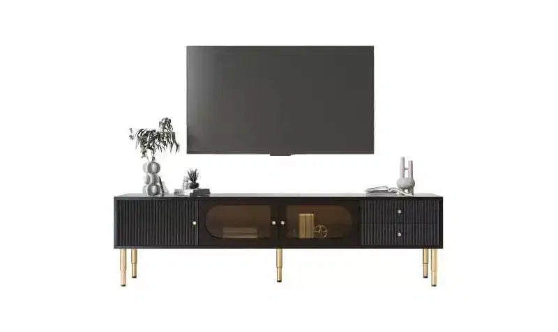 Meuble TV Acekool avec tiroirs de rangement et armoires, console multimédia facile à assembler pour téléviseurs jusqu'à 80 pouces, blanc