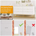 Commode étroite et moderne à 6 tiroirs en tissu avec poignée dorée pour chambre, dressing et salon
