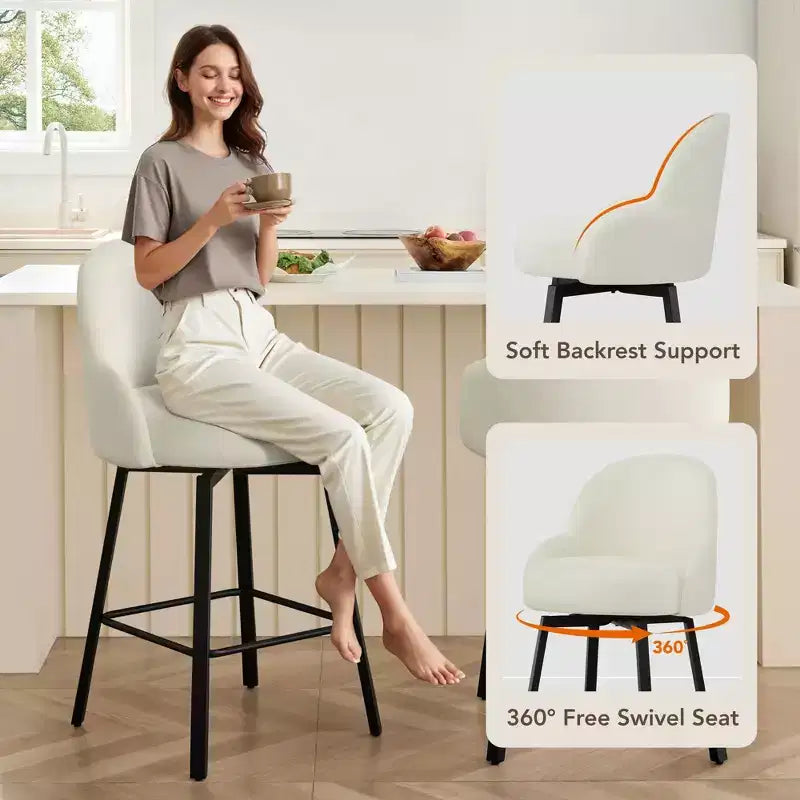 Tabouret de comptoir pivotant moderne Spruce&Spring avec dossier bas incurvé et assise rembourrée moelleuse