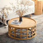 Table basse ronde rustique en bois GDFStudio Jovren 31,5 avec base à cadre ouvert