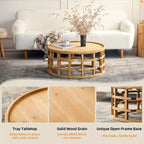 Table basse ronde rustique en bois GDFStudio Jovren 31,5 avec base à cadre ouvert