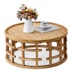 Table basse ronde rustique en bois GDFStudio Jovren 31,5 avec base à cadre ouvert
