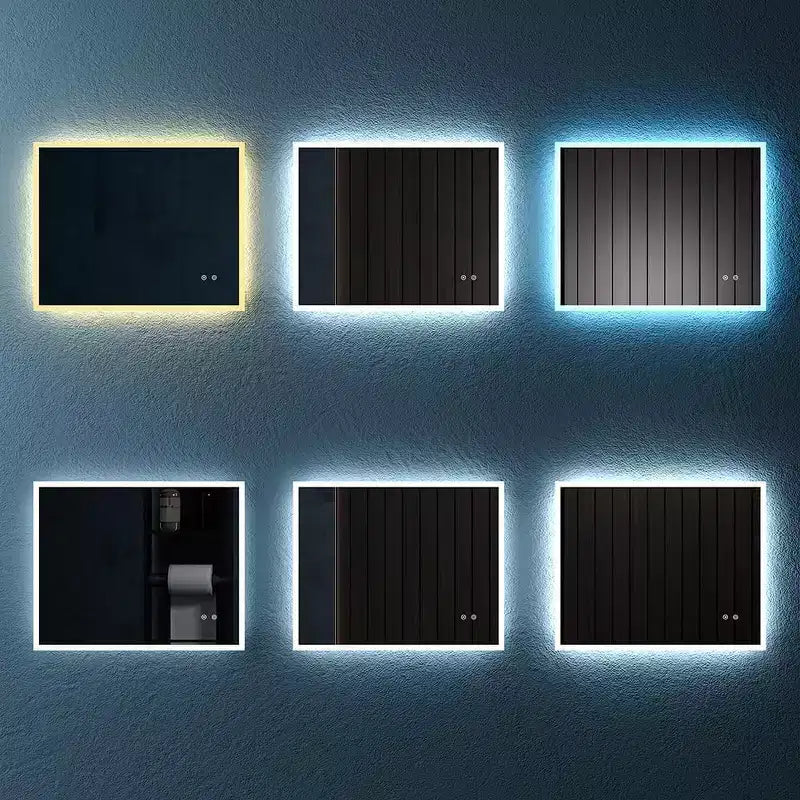 Miroir de salle de bain à LED, Miroir en verre rétroéclairé mural, Miroir lumineux intelligent à double commande (horizontal/vertical) blanc