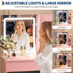 Coiffeuse avec miroir et éclairage LED, Table de maquillage moderne, avec 4 tiroirs, 3 modes d'éclairage réglables, pour chambre à coucher