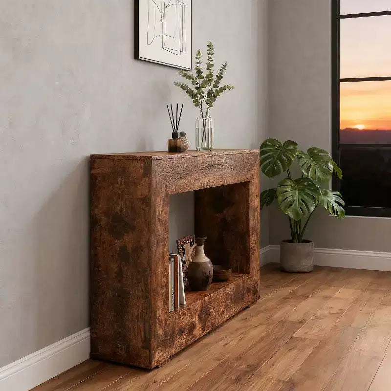 Table console Homy Casa avec étagère ouverte pour entrée ou salon, marron rustique